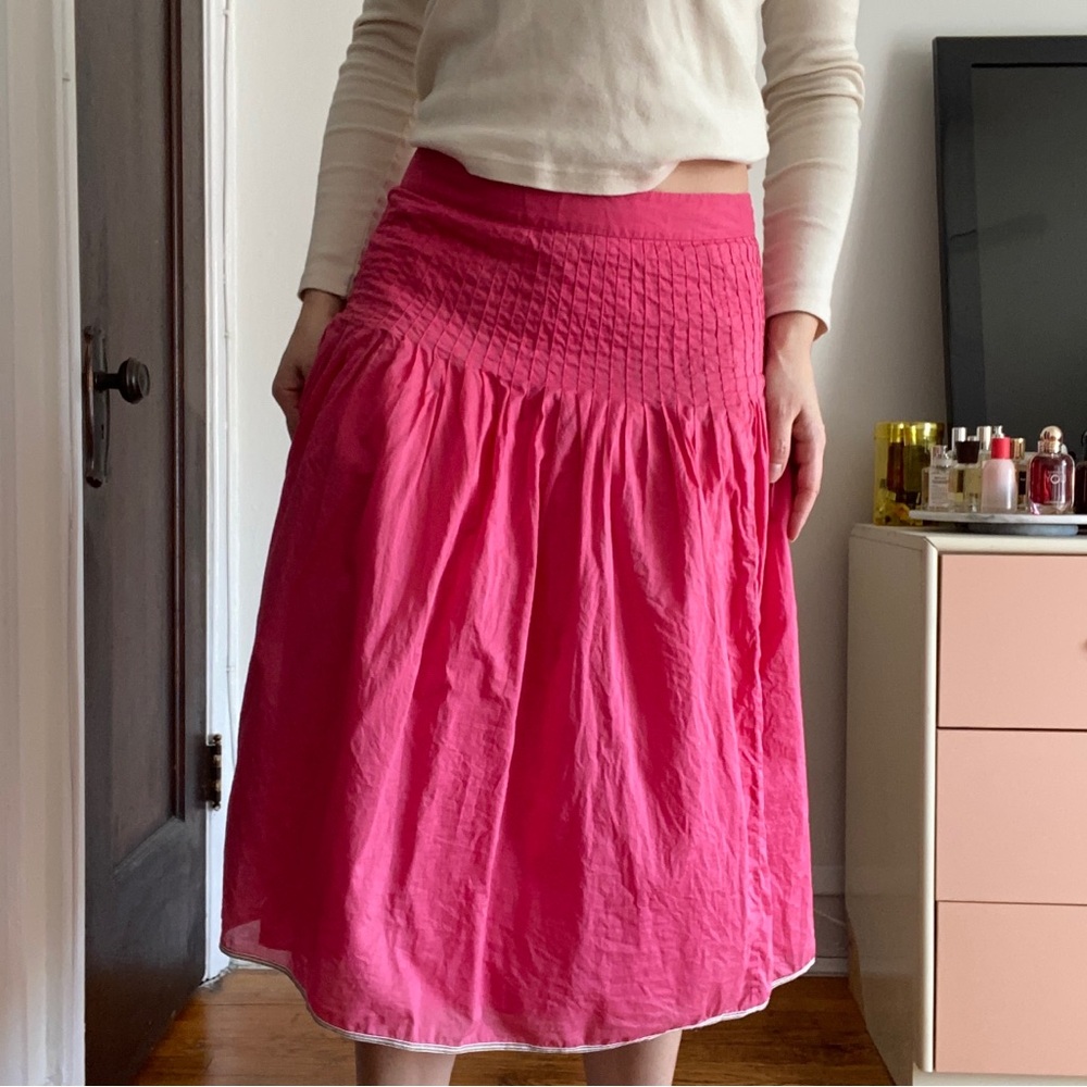 J. Crew Hot Pink Smocked Waist Midi Skirt